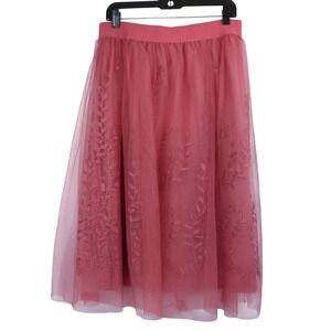 Metrowear Pink Embroidered Tulle Midi Skirt Floral Mesh Fairycore Size XL